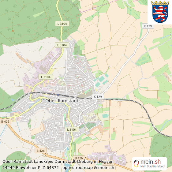 Ober-Ramstadt Landkreis Darmstadt-Dieburg Lageplan © Openstreetmap Contributors Ober-Ramstadt Kleinstadt Lageplan